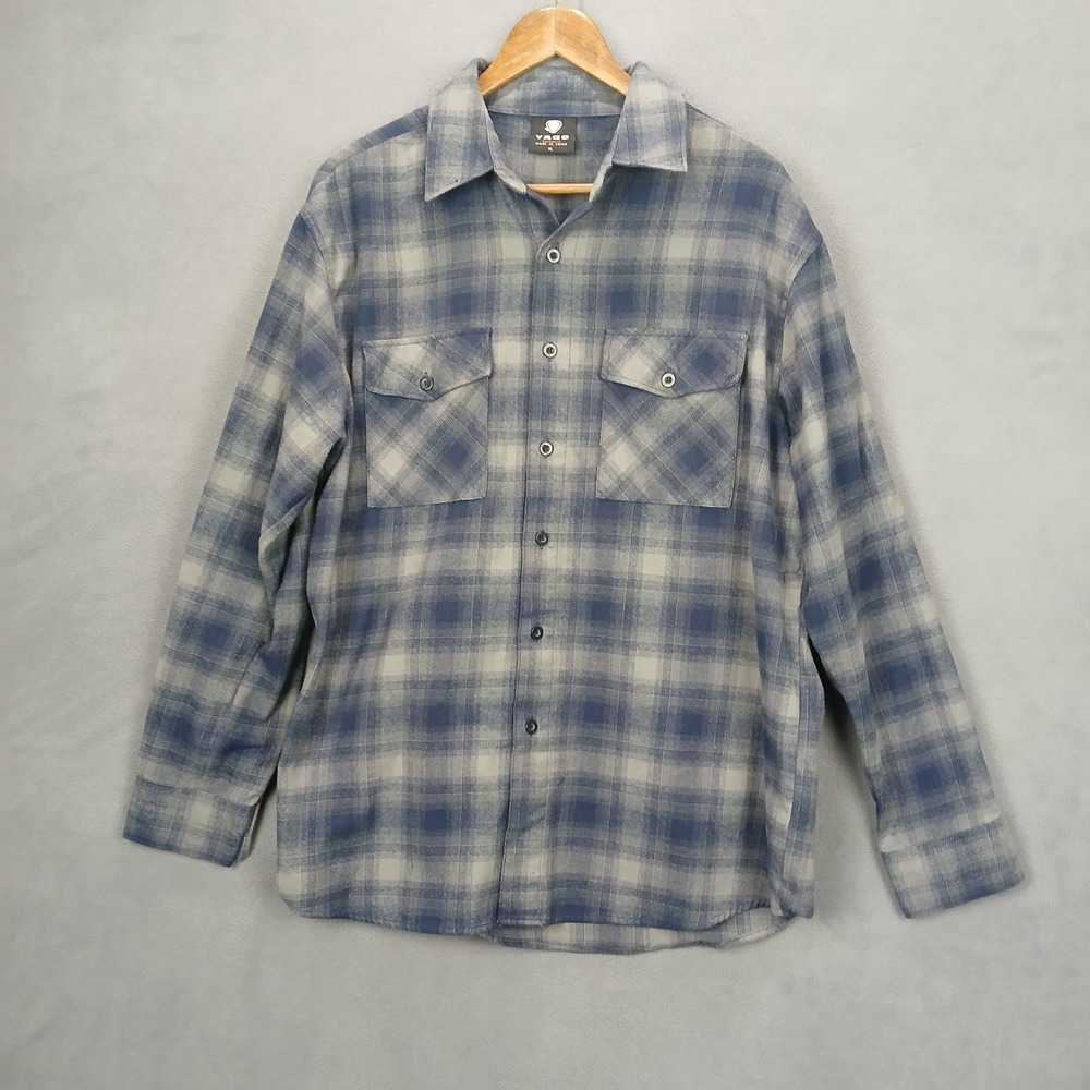 YAGO‎ Shirt Mens XL Blue Gray Flannel Plaid Utility Colored Outdoor Button Up